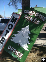Camp o'the Pines sign. Photo by Dawn Ballou, Pinedale Online.