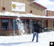 Cody clearing snow. Photo by Dawn Ballou, Pinedale Online.