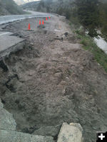 Road damage. Photo by Bob Rule, KPIN 101.1 FM Radio.