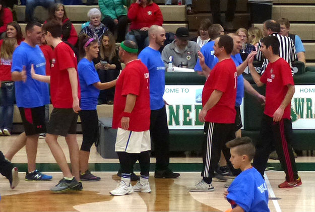 Game Over Handshakes. Photo by Dawn Ballou, Pinedale Online.