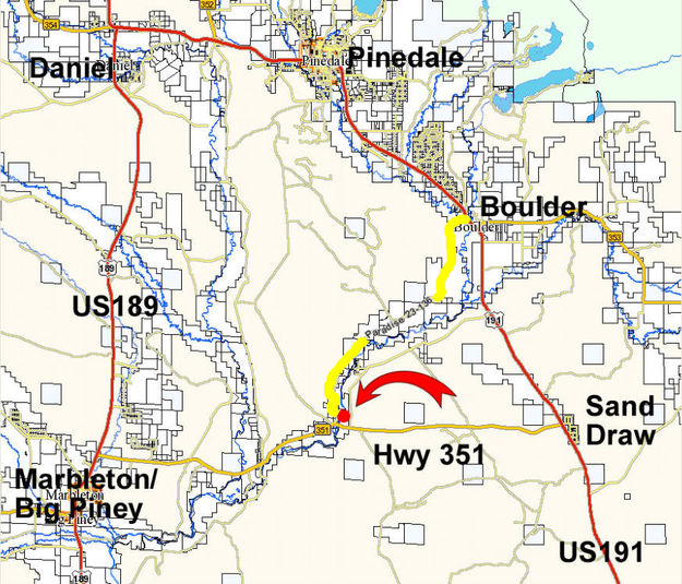 Location map to New Fork Park. Photo by Pinedale Online.