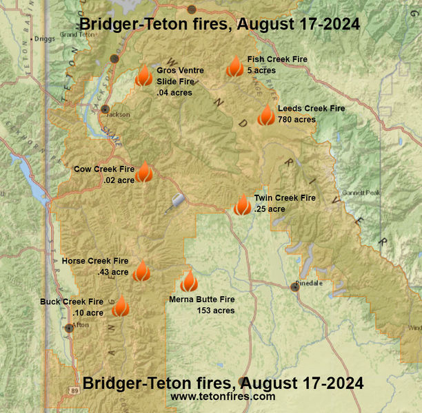 Area fires as of August 17,2024. Photo by Pinedale Online.