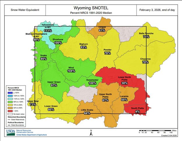WY Snow Water Equivalent Feb 2026. Photo by National Weather Service.