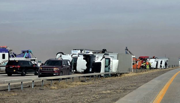 Truck crashes. Photo by Wyoming Highway Patrol.