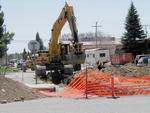 Road work in front of the old Library