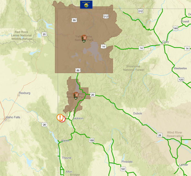 Slide area and road closure. Photo by Wyoming Departmnt of Transportation.